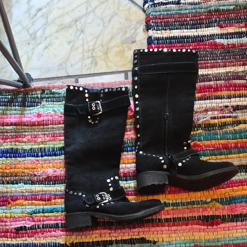 Sam Edelman Black Studded Buckle Knee-High Boots